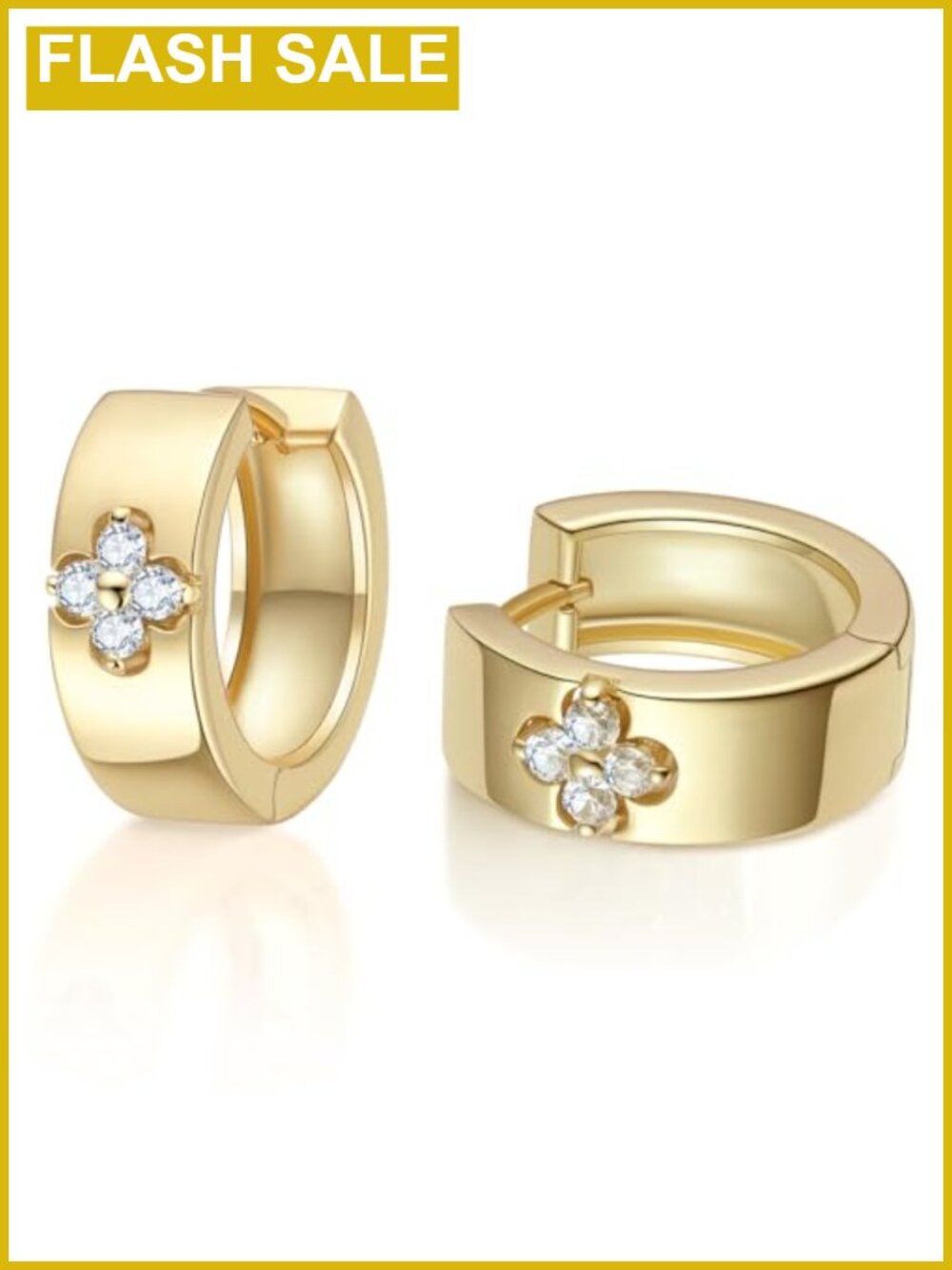 14K Gold Plated Hoop Earrings Moissanite Clover Hypoallergenic
